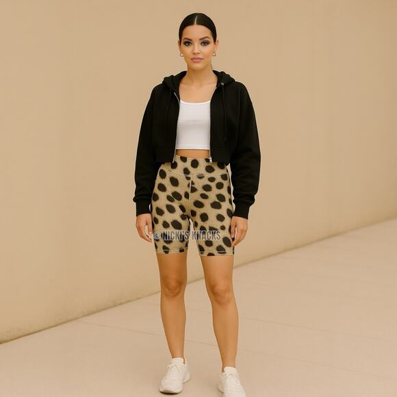 WeWoreWhat Leopard Print High Rise Stretch Bike Shorts Cheetah Tan Brown Size L - Picture 10 of 11